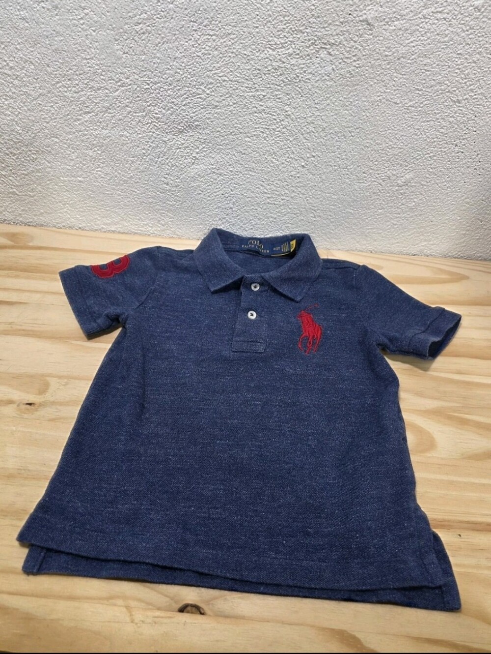 Kids Polo Ralph Lauren Boys Blue Polo Shirt Embroidered Big Red Pony Kids Sz 2T - Picture 3 of 14